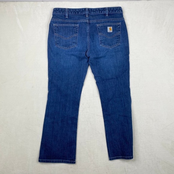 Carhartt Women's Curvy Fit Dark Wash Mid Rise Bootcut Denim Jean Size 10 Regular - Picture 5 of 5